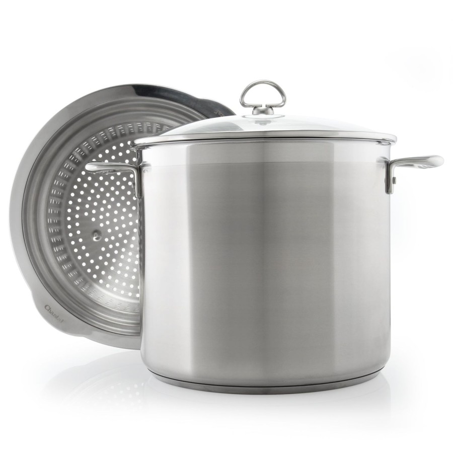 Kookgerei Chantal Ongecoat, Inductie 21 | Inductie 21 Stalen Soeppan Met Deksel (12 Qt.) En Stoompan/Pasta-Inzet